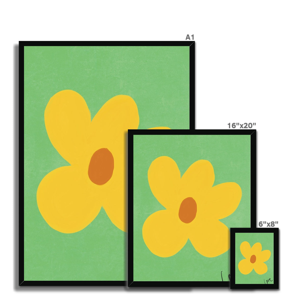 Love Flower Print - Green, Yellow, Brown Framed Print