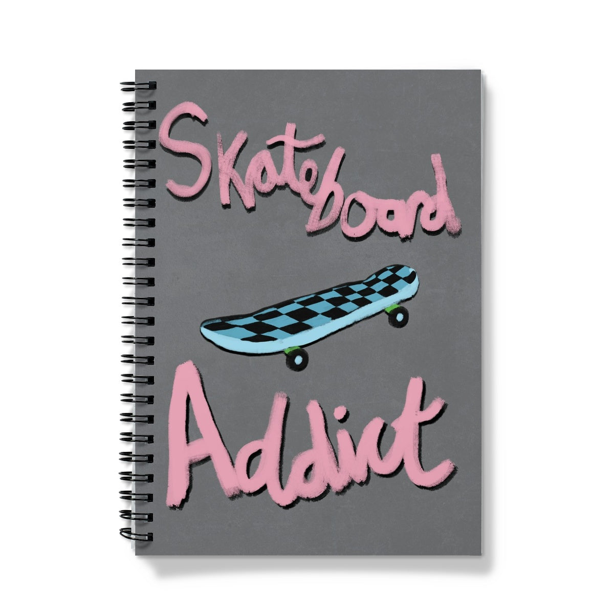 Skateboard Addict - Light Grey, Pink, Blue Notebook