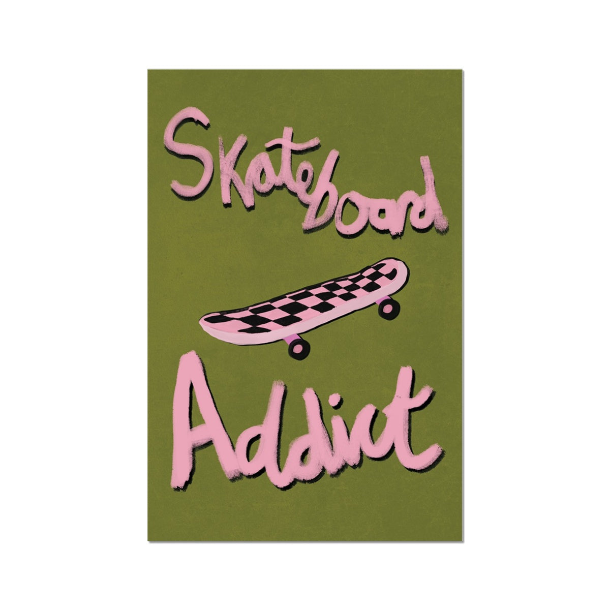 Skateboard Addict - Olive Green, Pink Fine Art Print