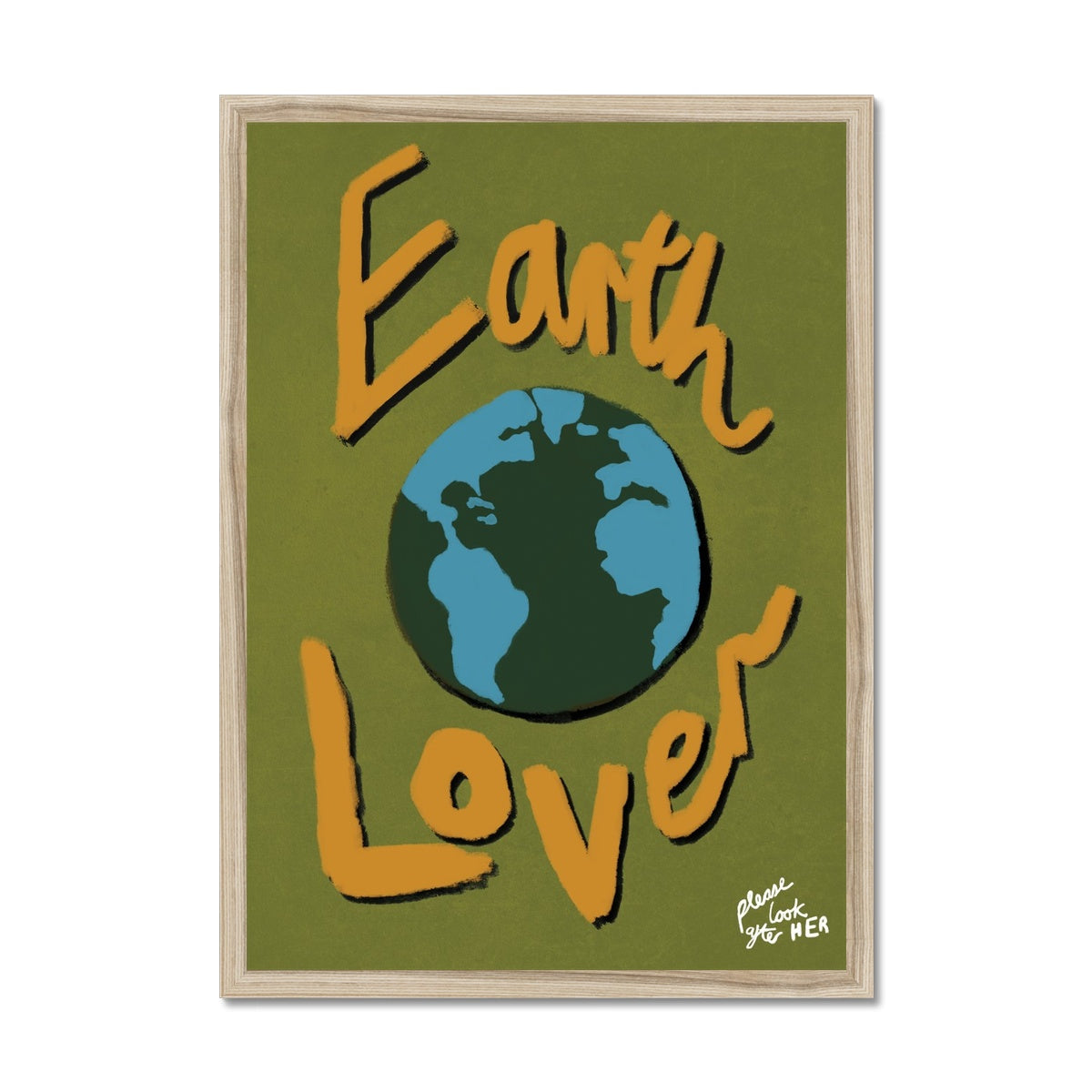 Earth Lover Print - Olive Green, Blue, Orange Framed Print
