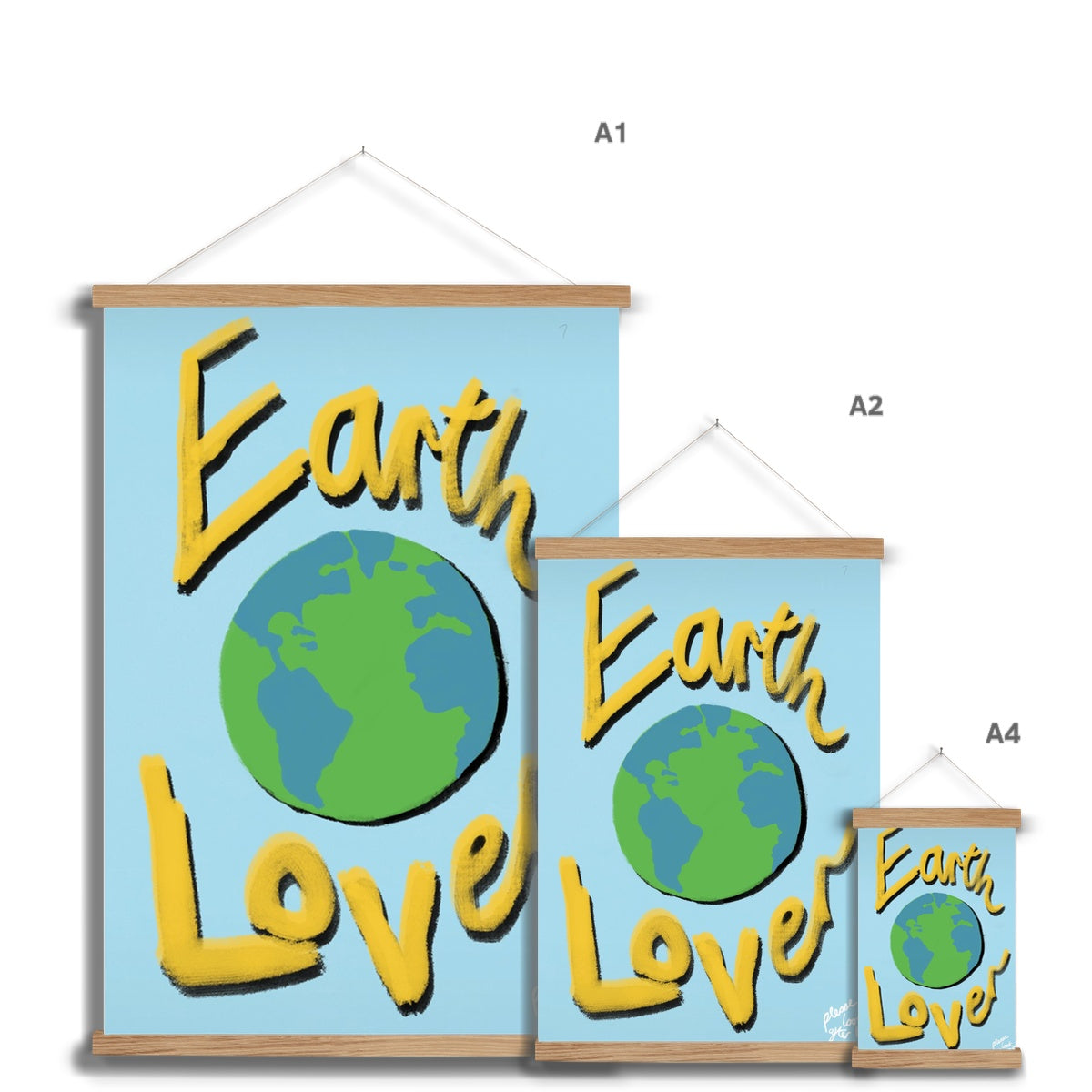 Earth Lover Print - Blue, Yellow Fine Art Print with Hanger