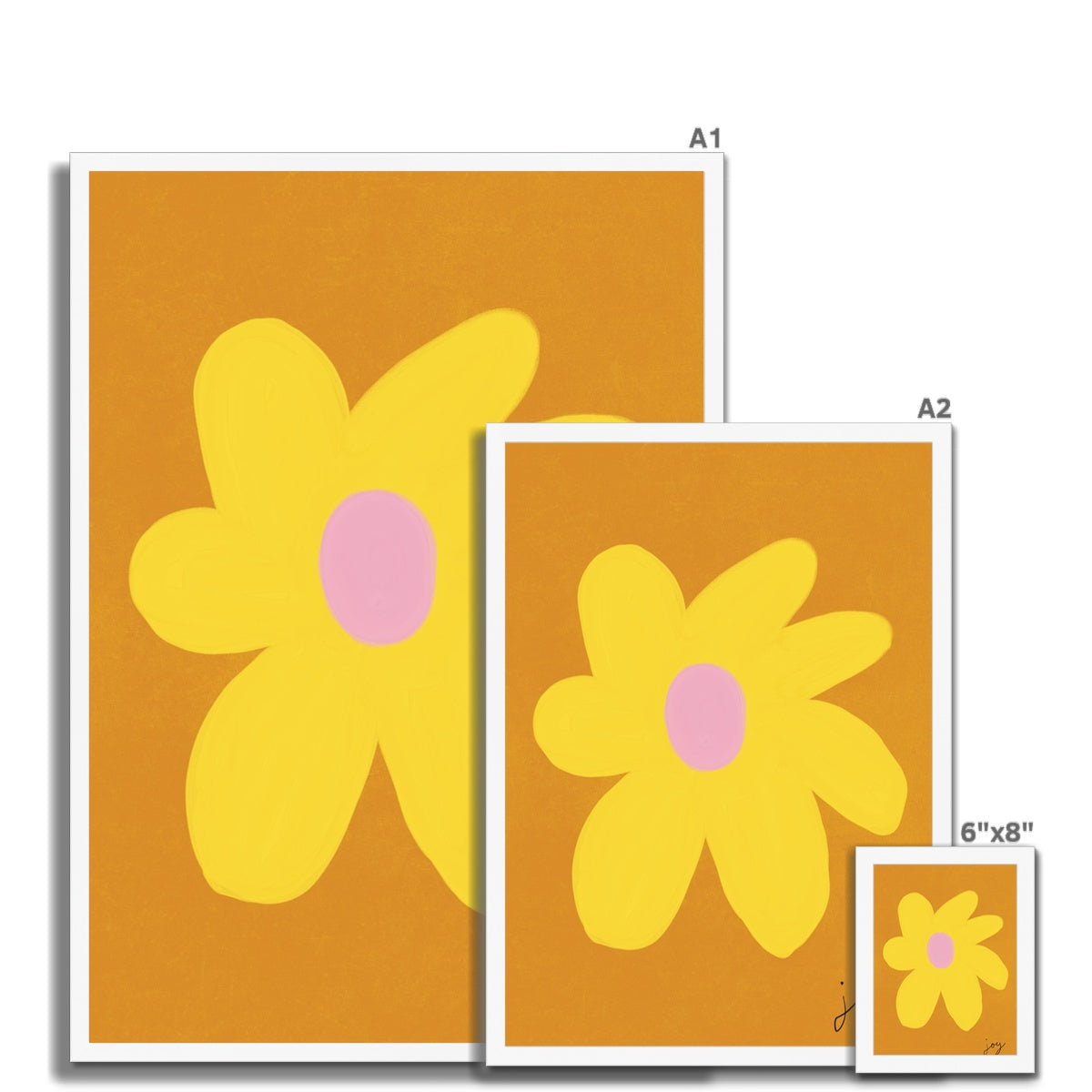 Joy Flower Print - Brown, Yellow, Pink Framed Print
