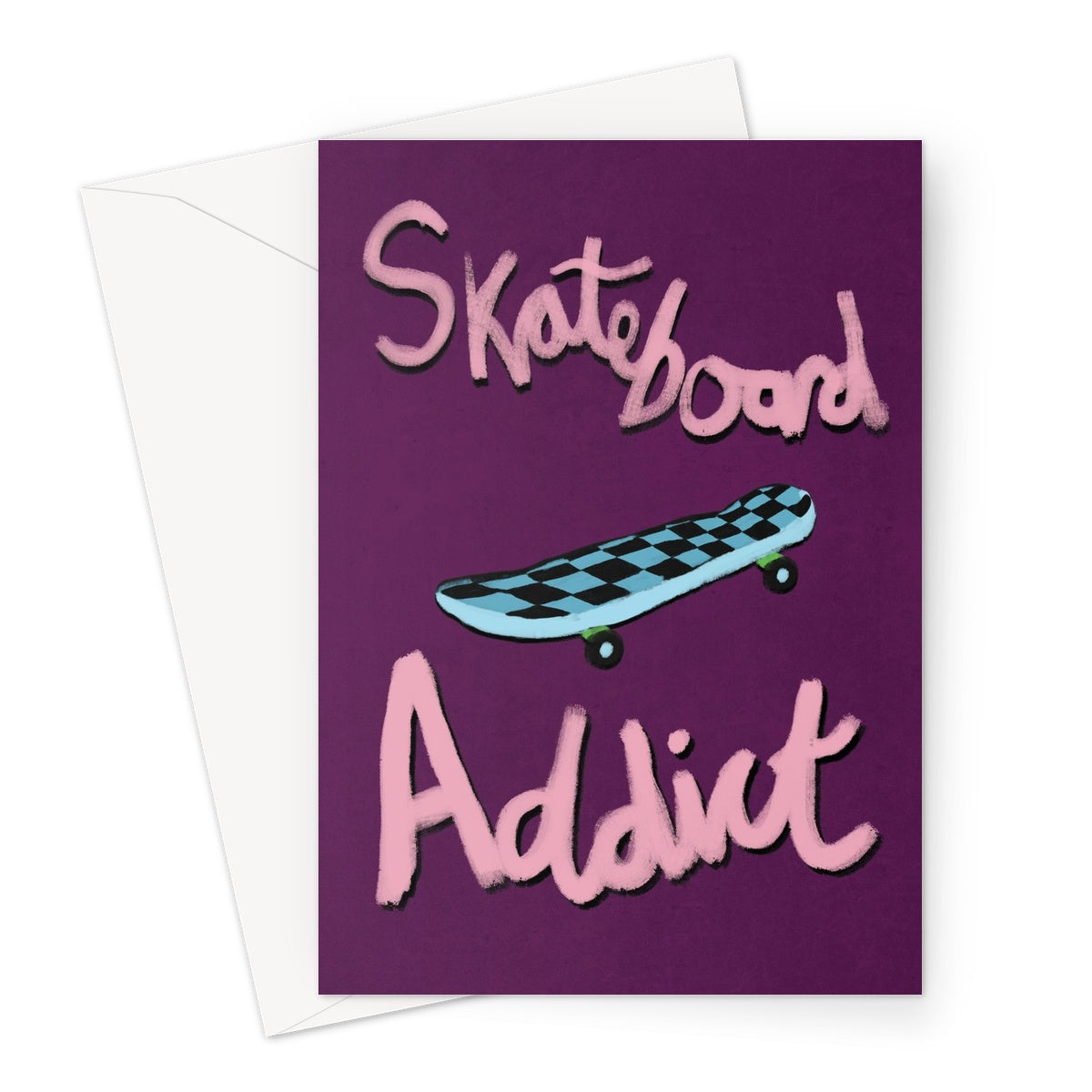 Skateboard Addict - Dark Purple, Pink, Blue Greeting Card