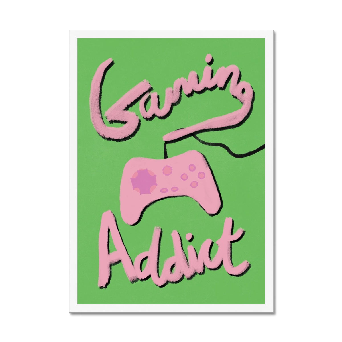 Gaming Addict Print - Green, Pink Framed Print