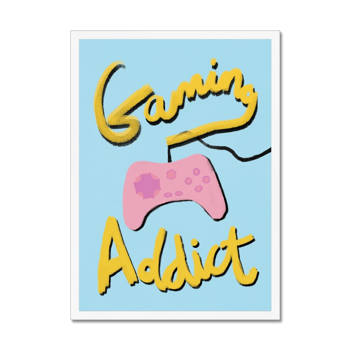 Gaming Addict Print - Light Blue, Yellow, Pink Framed Print
