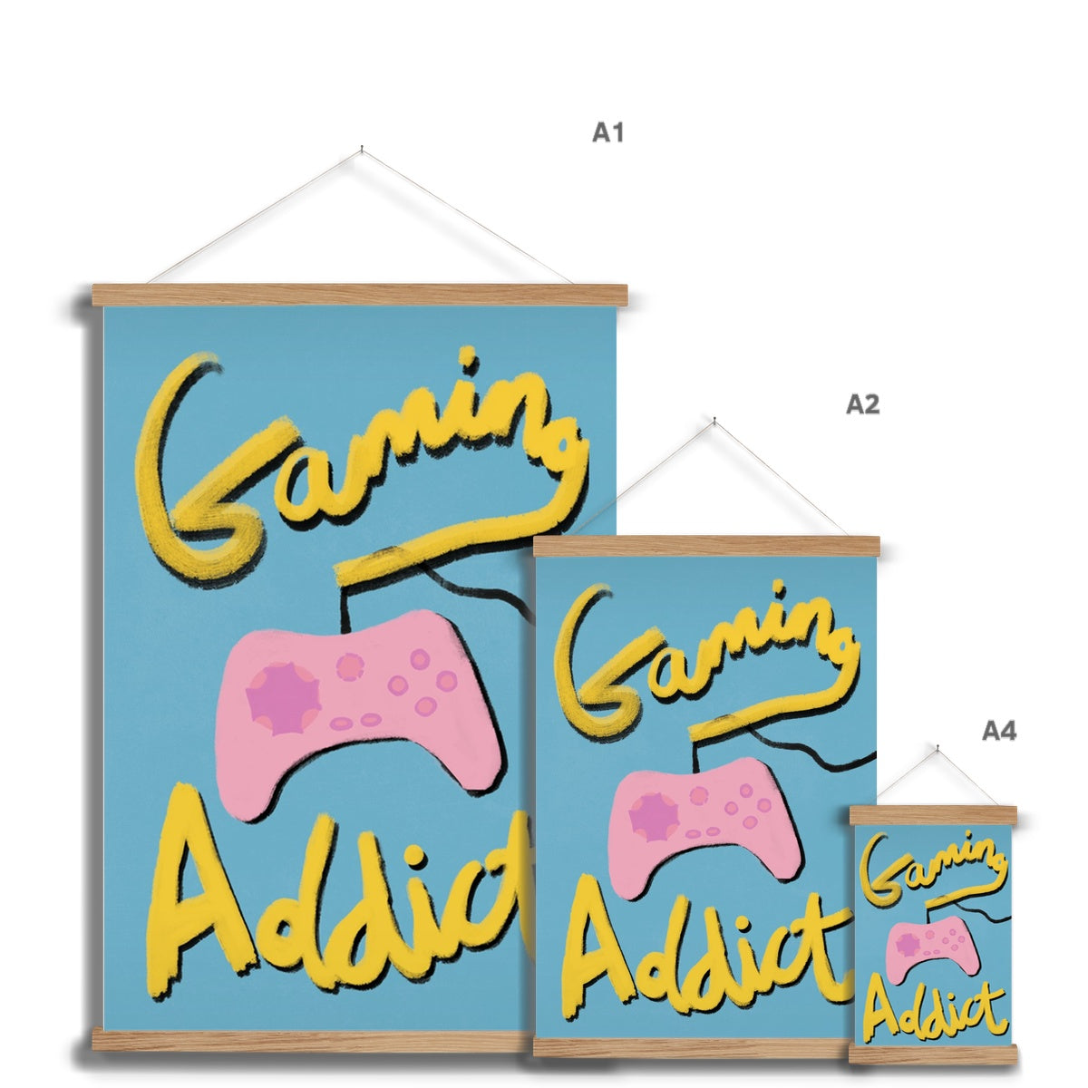 Gaming Addict Print - Blue, Yellow, Pink Fine Art Print with Hanger