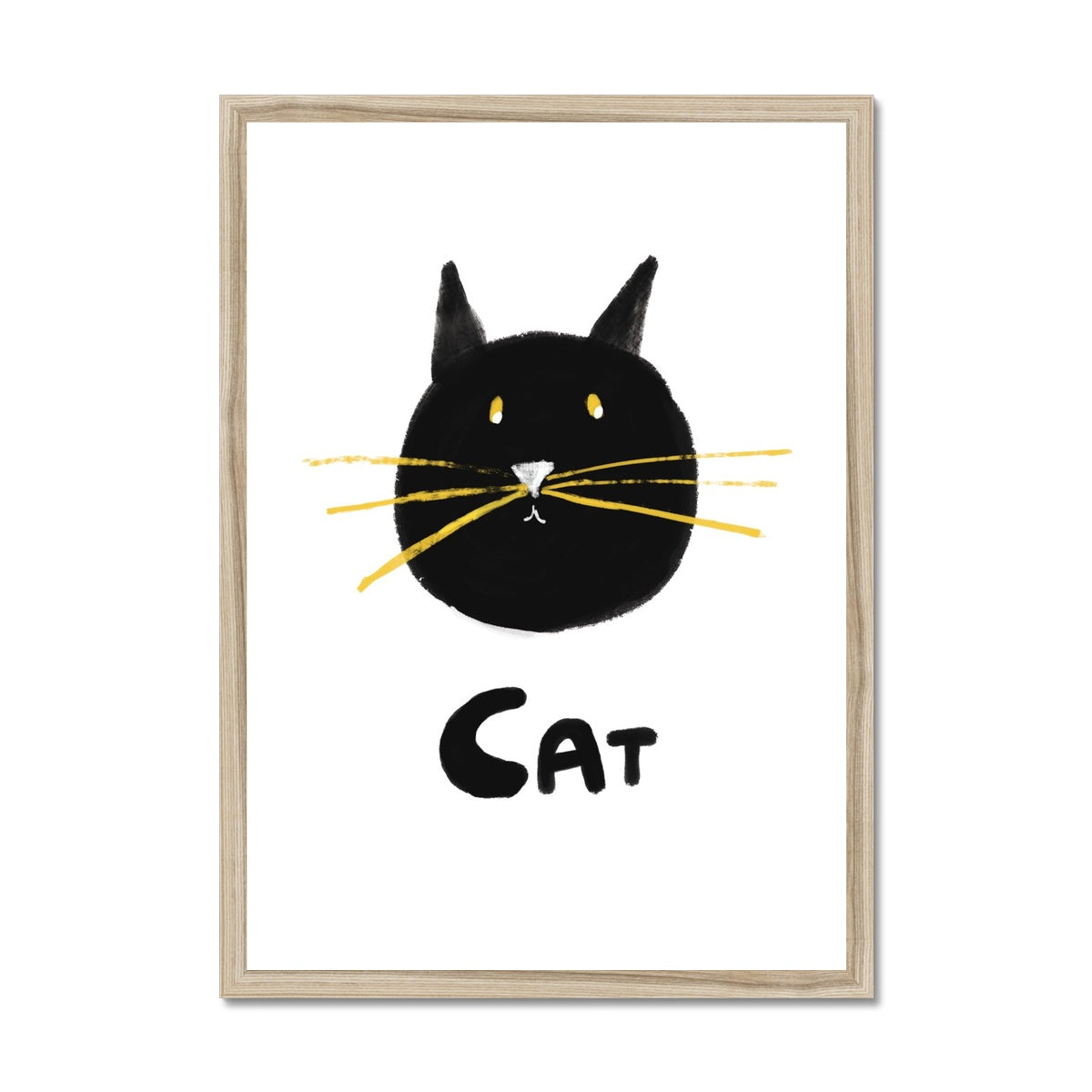 Cat Print - White with black Framed Print
