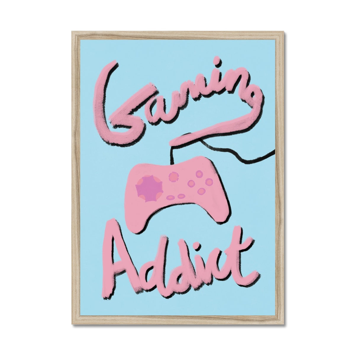 Gaming Addict Print - Light Blue, Pink Framed Print