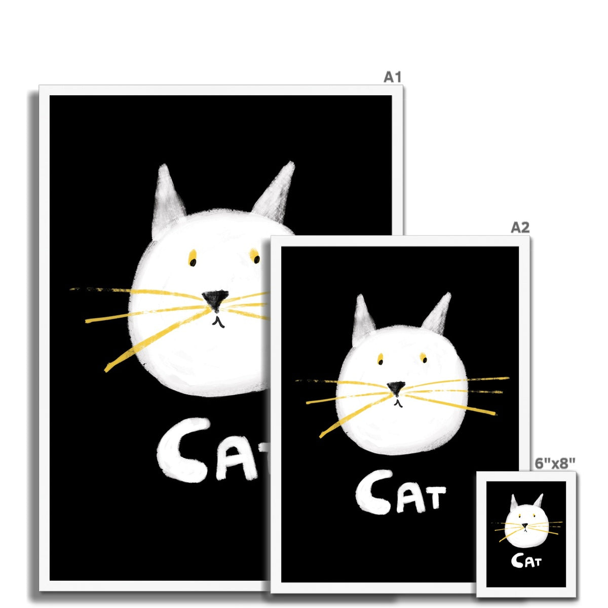 Cat Print - Black with white Framed Print
