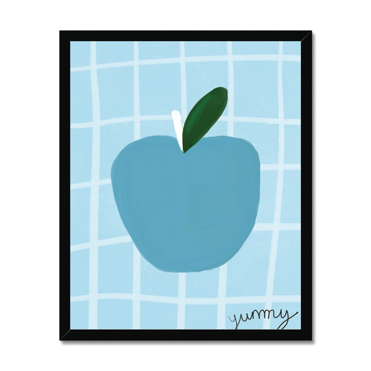 Yummy Apple Print - Blue, Dark Blue Framed Print