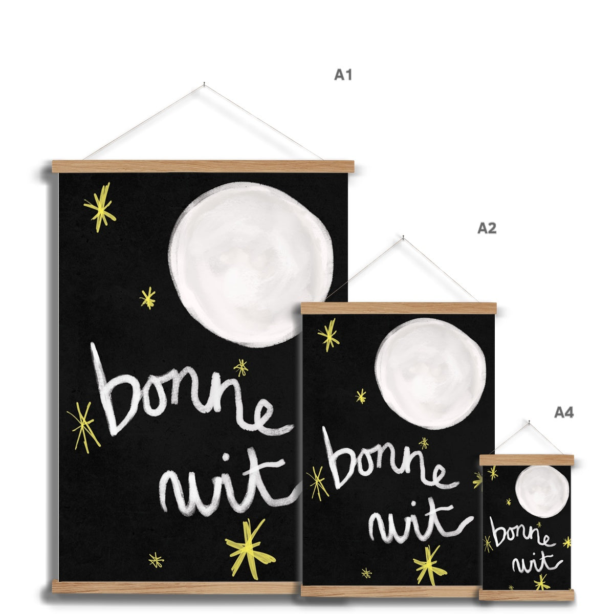 Bonne Nuit Print - Black, white Fine Art Print with Hanger