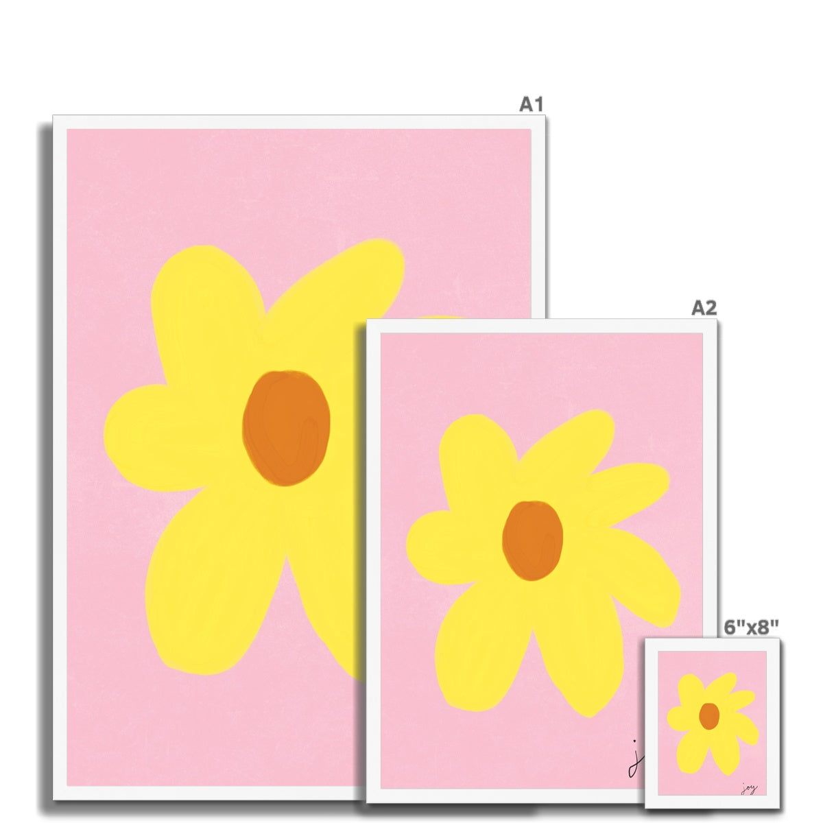 Joy Flower Print - Pink, Yellow, Brown Framed Print