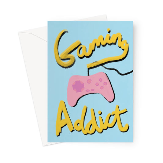 Gaming Addict Print - Light Blue, Yellow, Pink Greeting Card