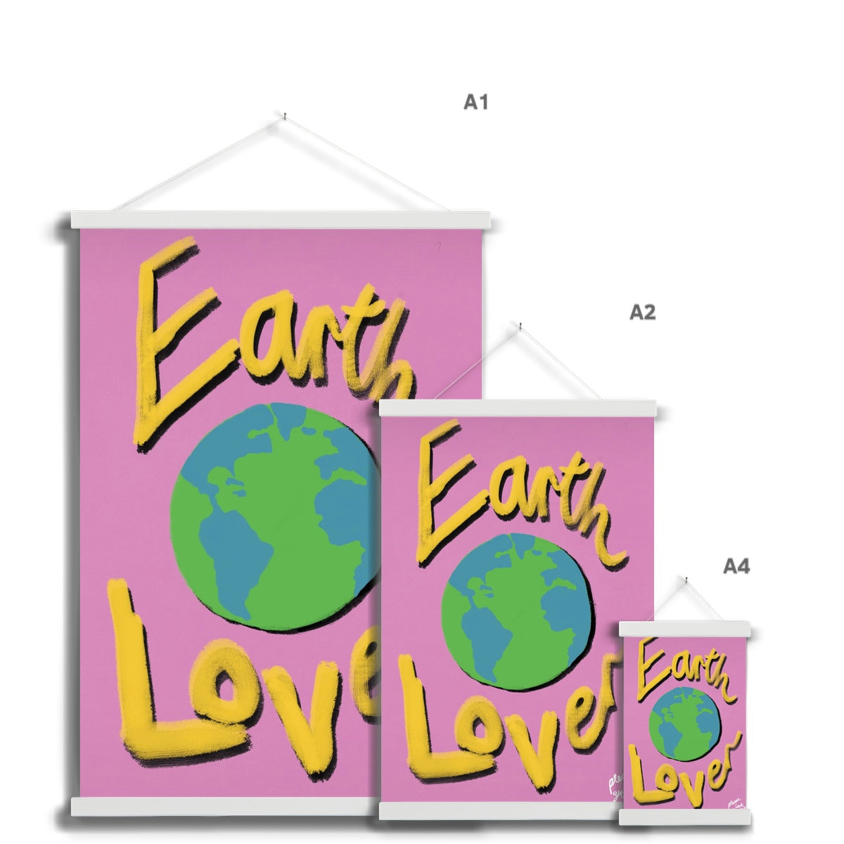 Earth Lover Print - Bright Pink, Yellow Fine Art Print with Hanger