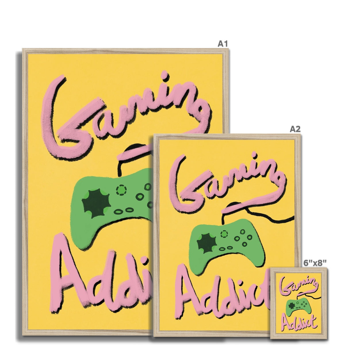 Gaming Addict Print - Pink, Yellow, Green Framed Print