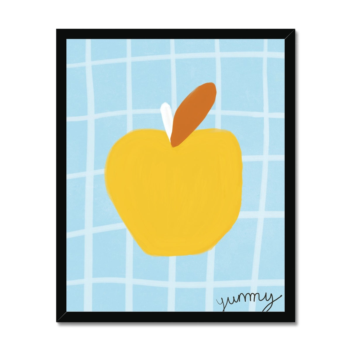 Yummy Apple Print - Blue, Yellow Framed Print