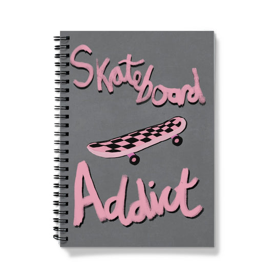 Skateboard Addict - Grey, Pink Notebook