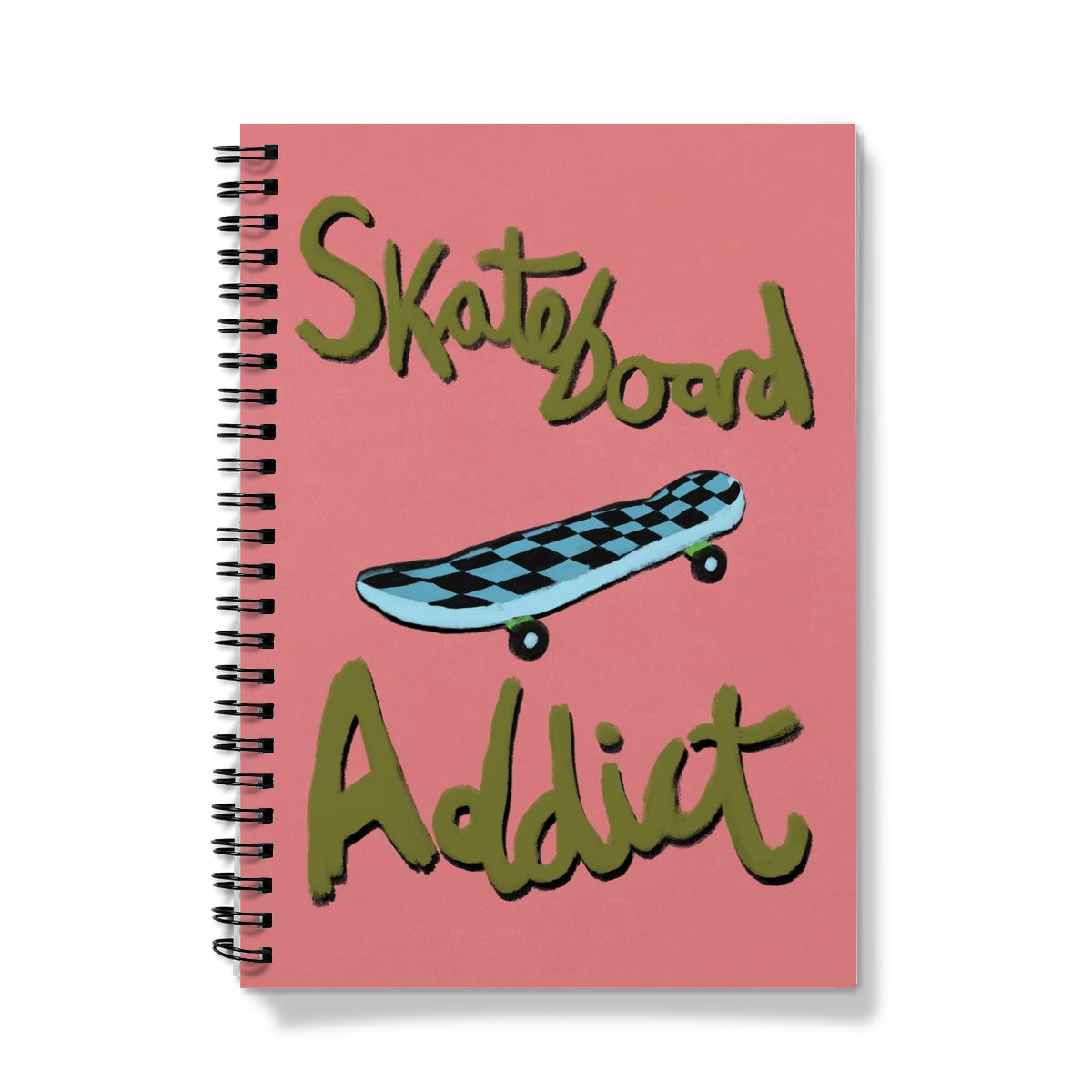 Skateboard Addict - Coral, Olive Green, Blue Notebook