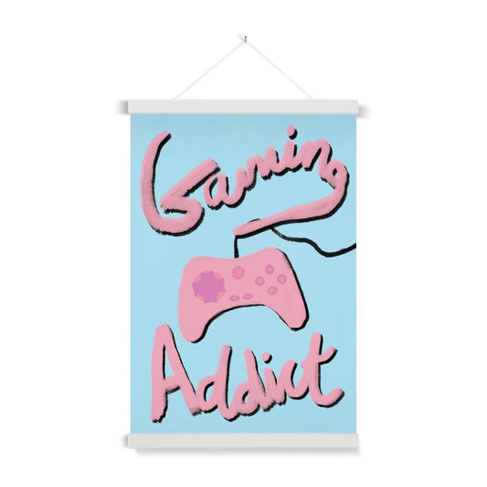 Gaming Addict Print - Light Blue, Pink Fine Art Print with Hanger