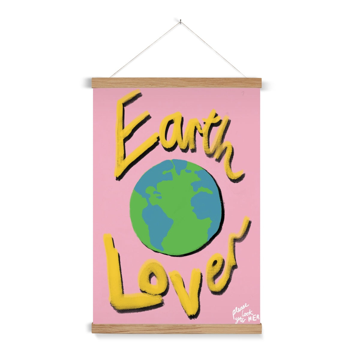 Earth Lover Print - Light Pink, Yellow Fine Art Print with Hanger