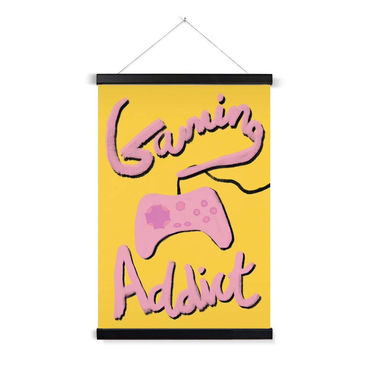 Gaming Addict Print - Yellow, Pink Fine Art Print with Hanger
