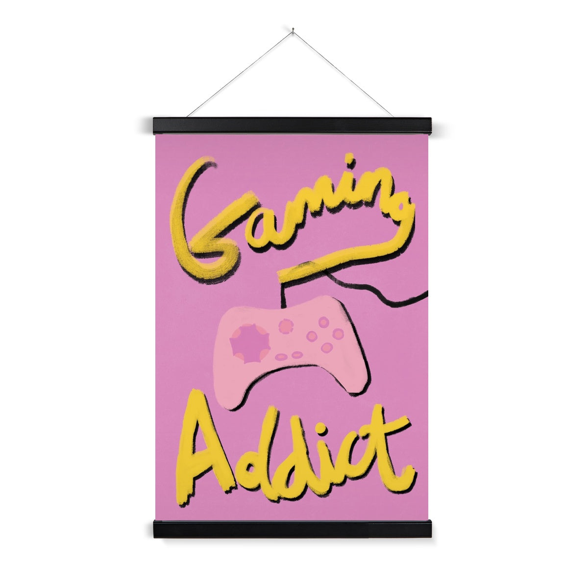 Gaming Addict - Pink, Yellow Fine Art Print with Hanger