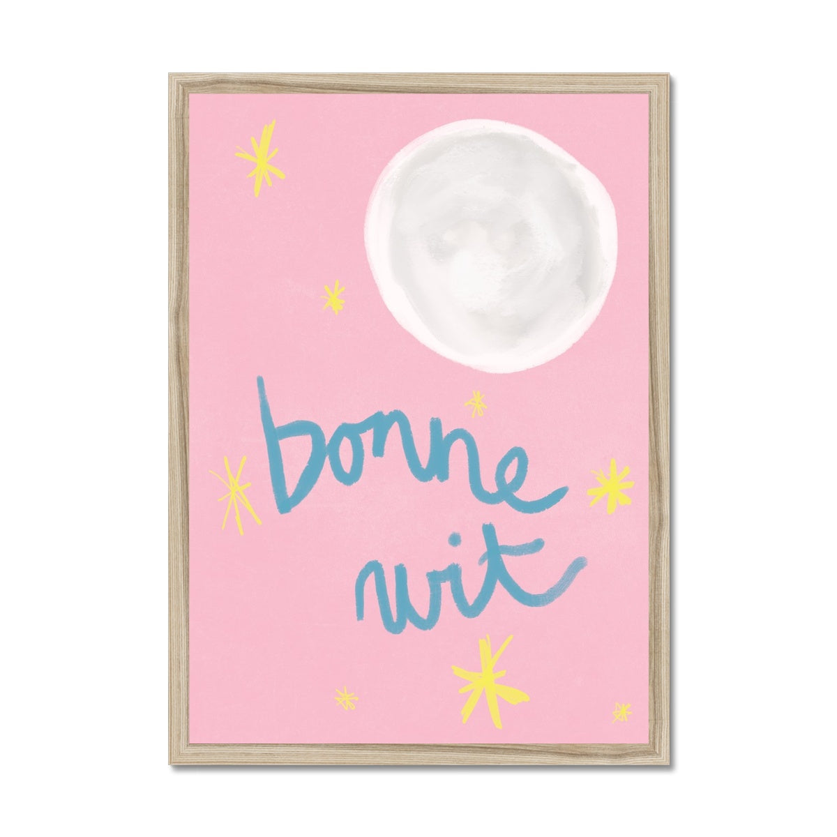 Bonne Nuit Print - Pink with blue Framed Print