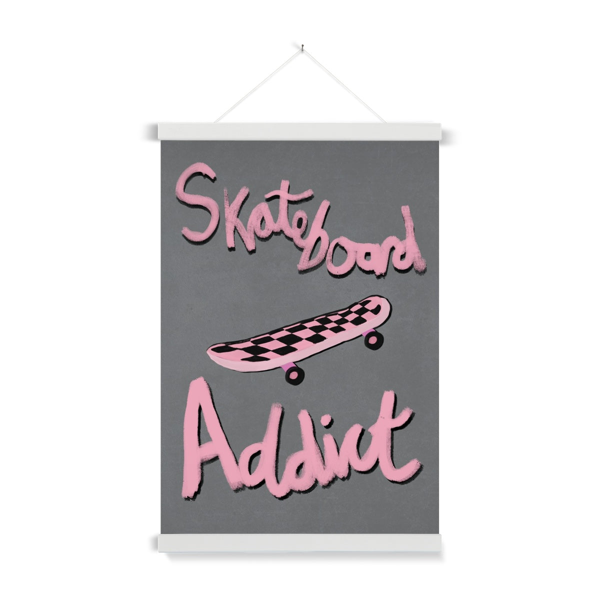 Skateboard Addict - Grey, Pink Fine Art Print with Hanger