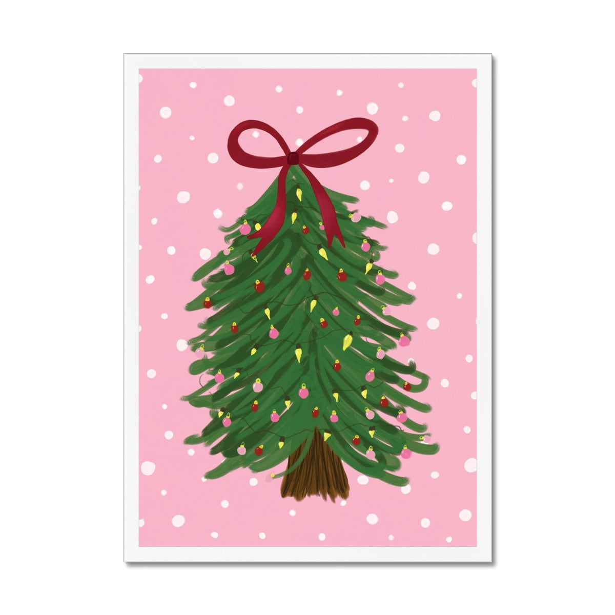 Pink Christmas Tree with Snow Framed Print
