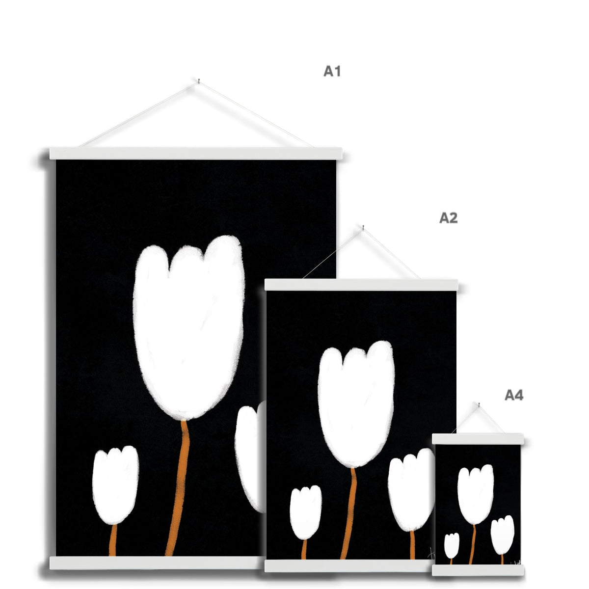 Tulips Print - Black, White Fine Art Print with Hanger