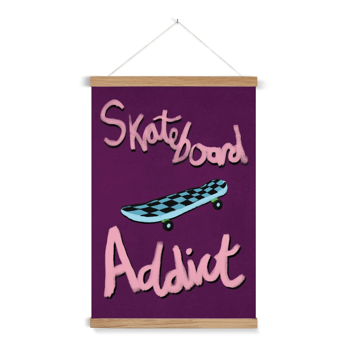 Skateboard Addict - Dark Purple, Pink, Blue Fine Art Print with Hanger