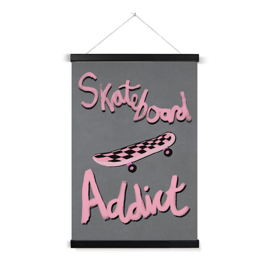 Skateboard Addict - Grey, Pink Fine Art Print with Hanger