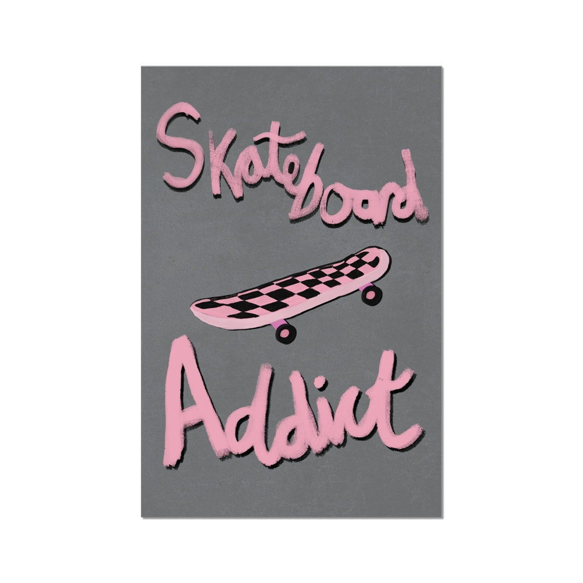 Skateboard Addict - Grey, Pink Fine Art Print
