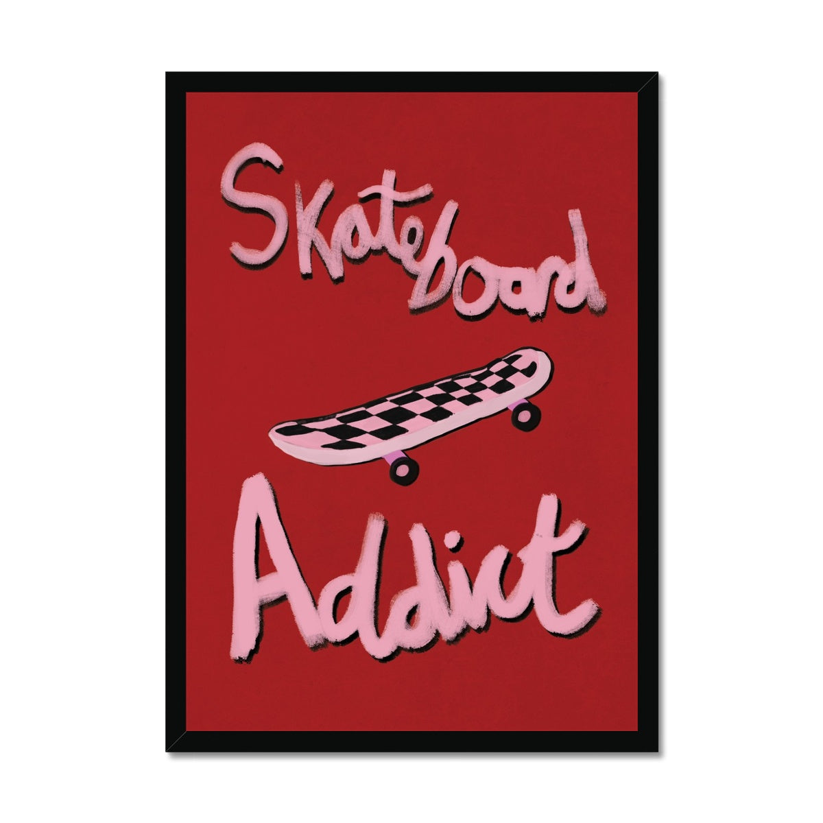 Skateboard Addict - Red, Pink Framed Print