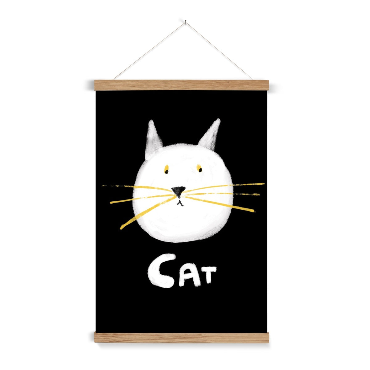 Cat Print - Black with white Fine Art Print with Hanger