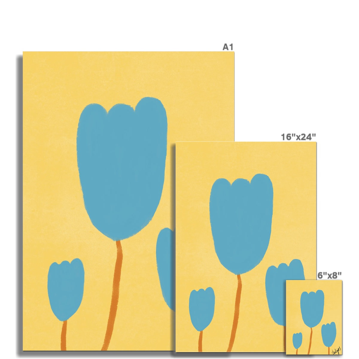 Tulips Print - Yellow, Blue Fine Art Print