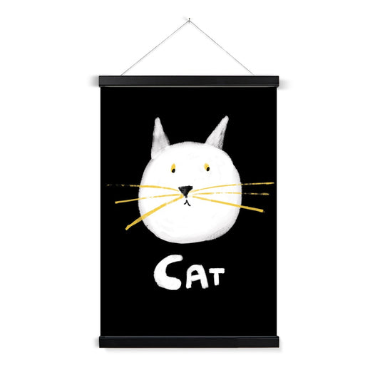 Cat Print - Black with white Fine Art Print with Hanger