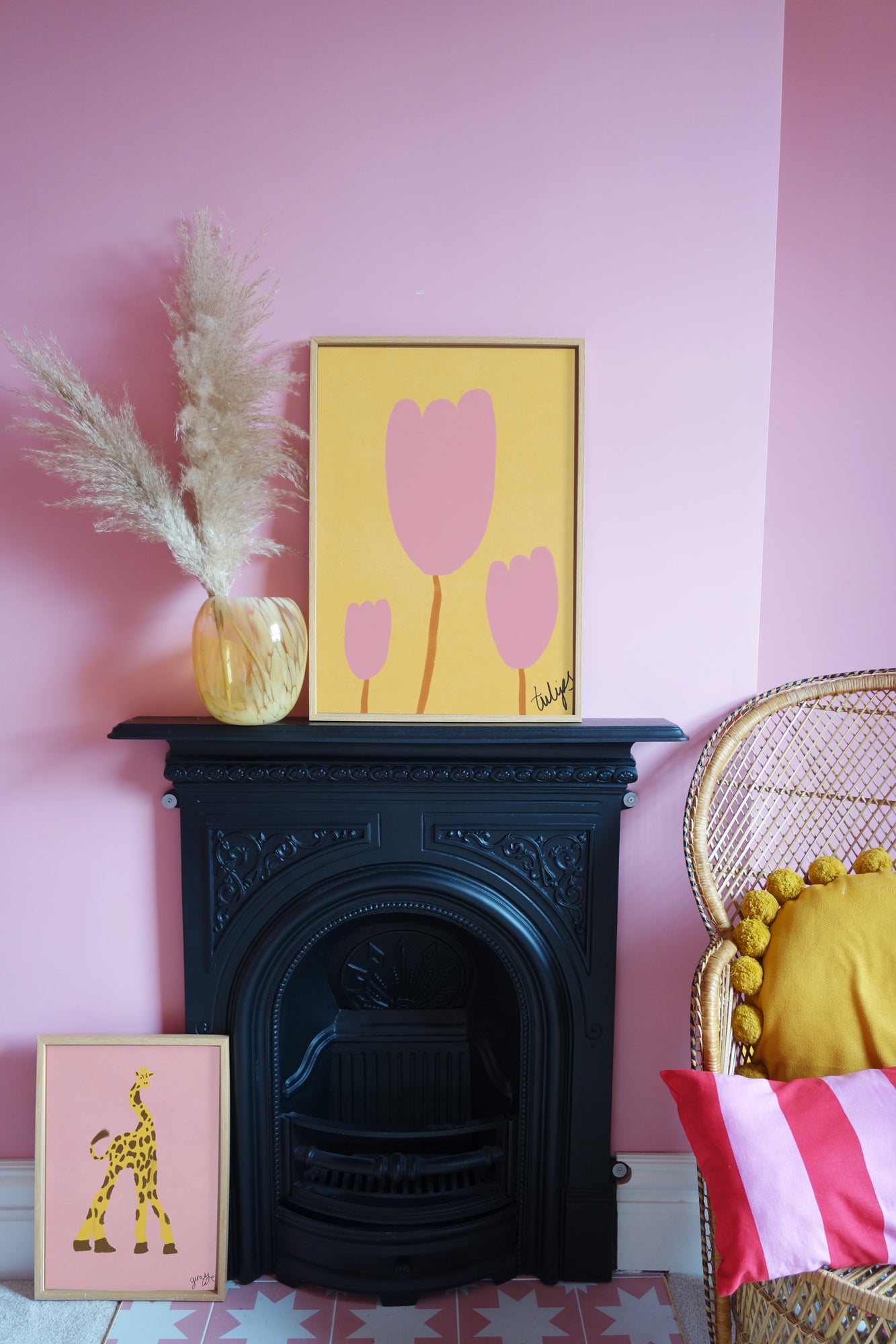 Tulips Print - Pink, Yellow Framed Print