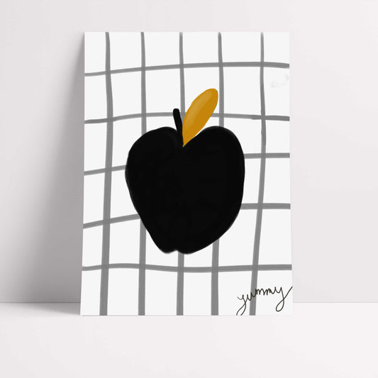 Yummy Apple Print - White with Black Fine Art Print