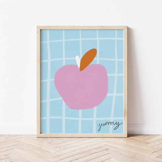 Yummy Apple Print - Blue, Pink Framed Print