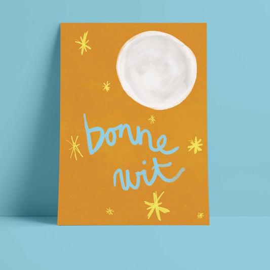 Bonne Nuit Print - Brown with Bright Blue Fine Art Print