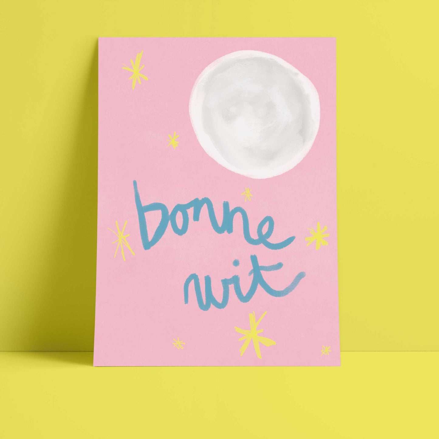 Bonne Nuit Print - Pink with blue Fine Art Print