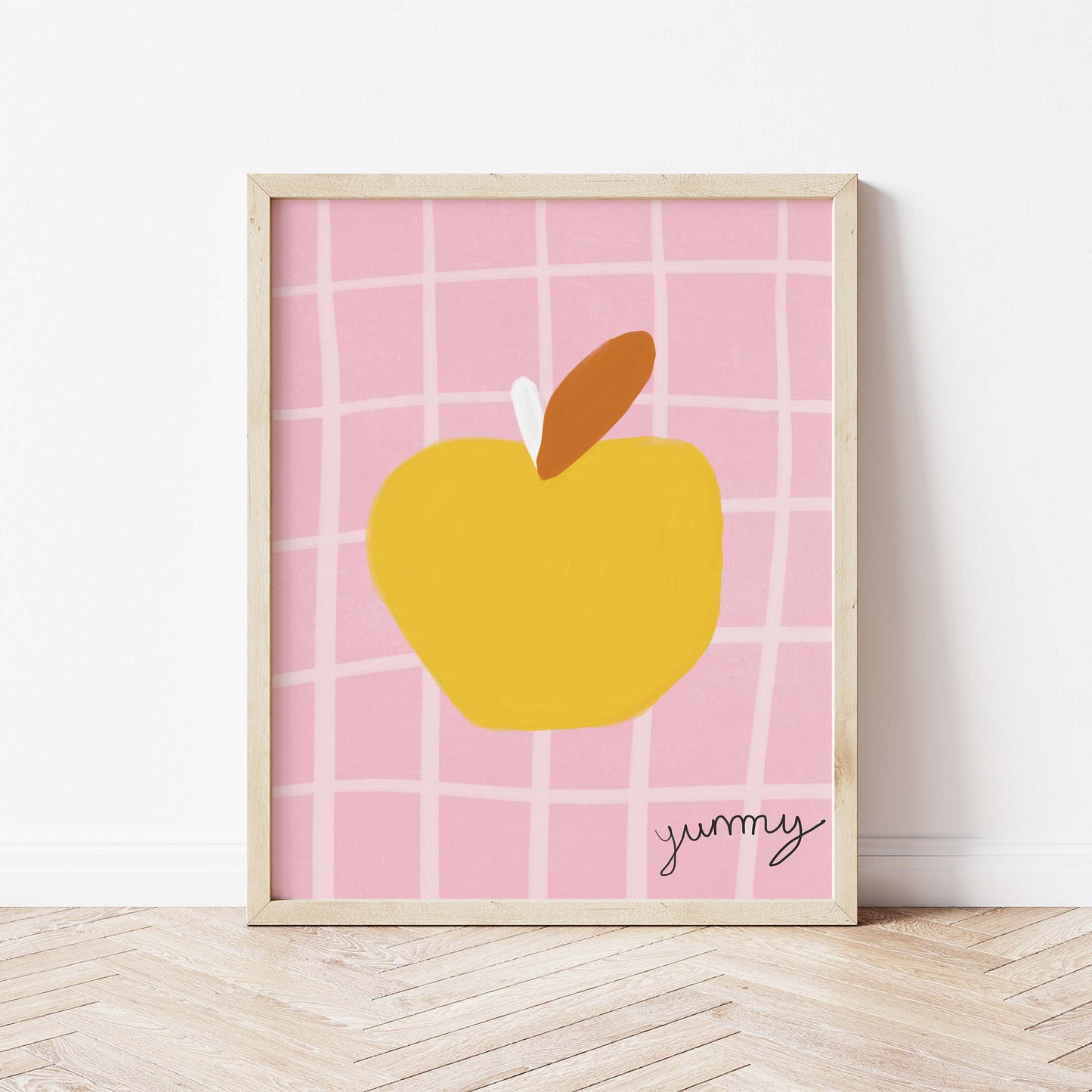 Yummy Apple Print - Bright Pink, Yellow Fine Art Print