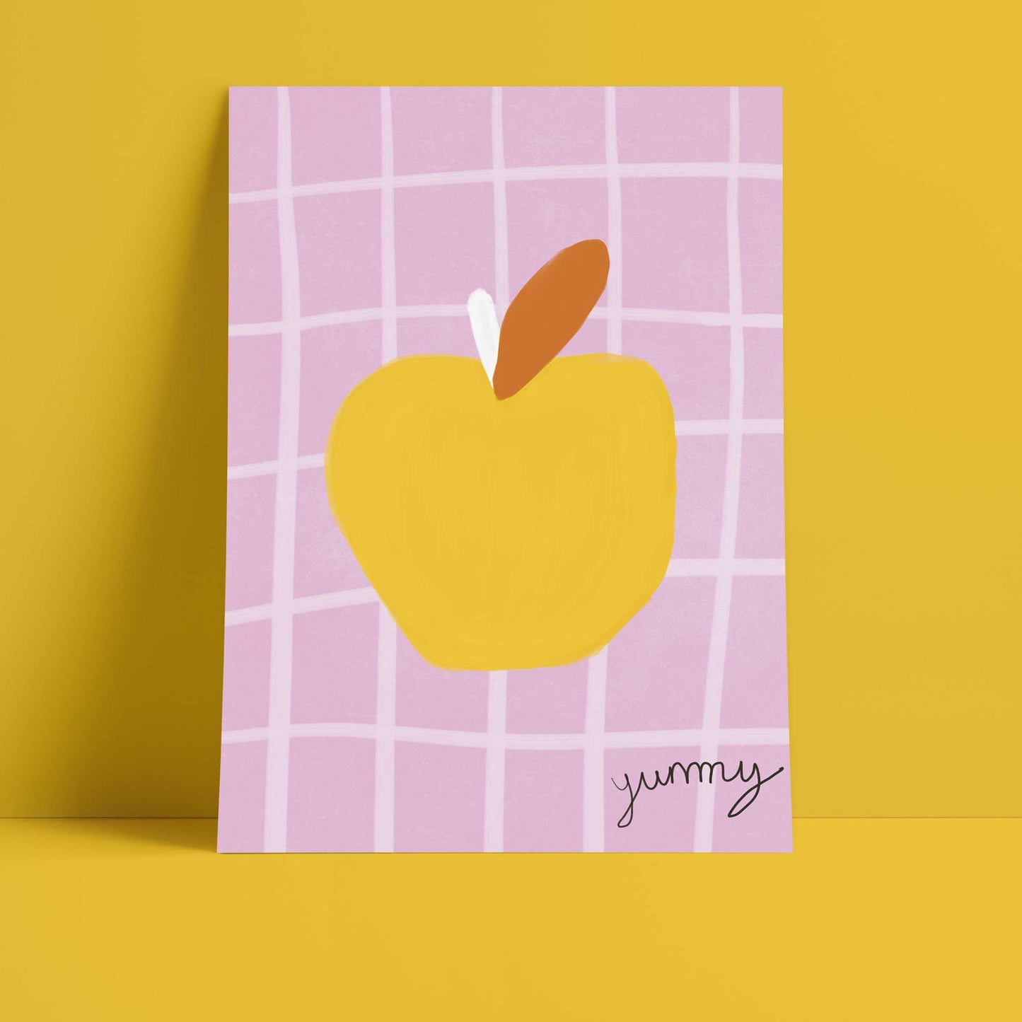 Yummy Apple Print - Dark Pink, Yellow Fine Art Print