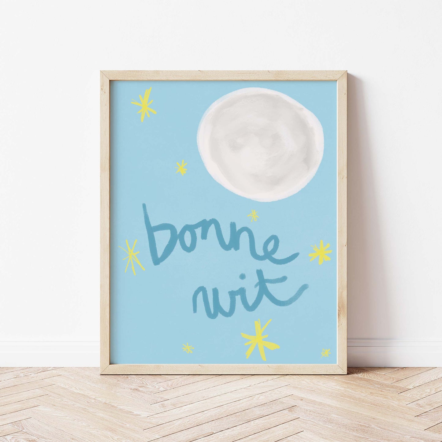 Bonne Nuit Print - Blue with Dark Blue Fine Art Print