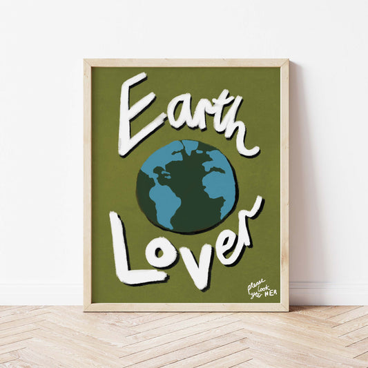 Earth Lover Print - Olive Green, Blue, White Framed Print