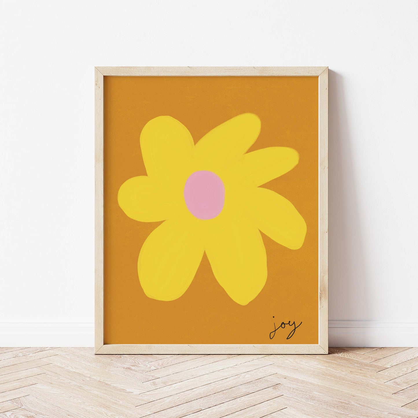 Joy Flower Print - Brown, Yellow, Pink Fine Art Print
