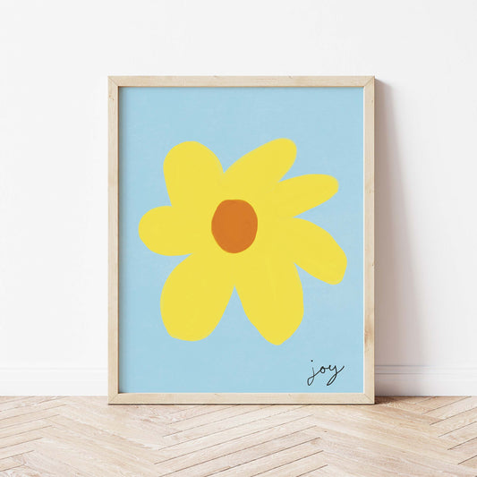Joy Flower Print - Brown, Yellow, Brown Framed Print