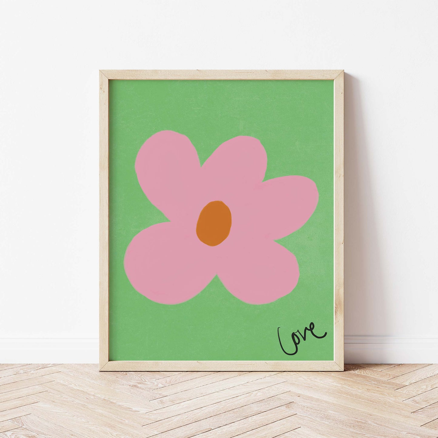 Love Flower Print-Green, Pink, Brown Fine Art Print