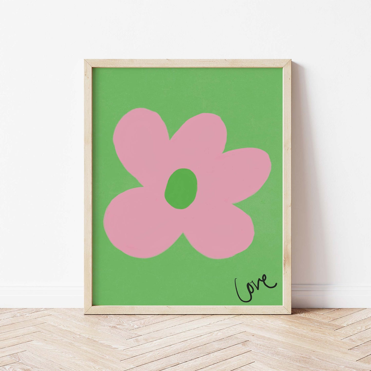 Love Flower Print - Green, Pink, Green Fine Art Print